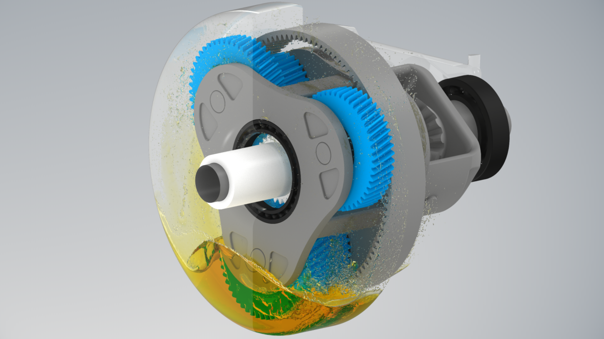 Figure 7 - PreonLab 7.2 Released - Volumetric Rendering of a Planetary Gearbox Simulation